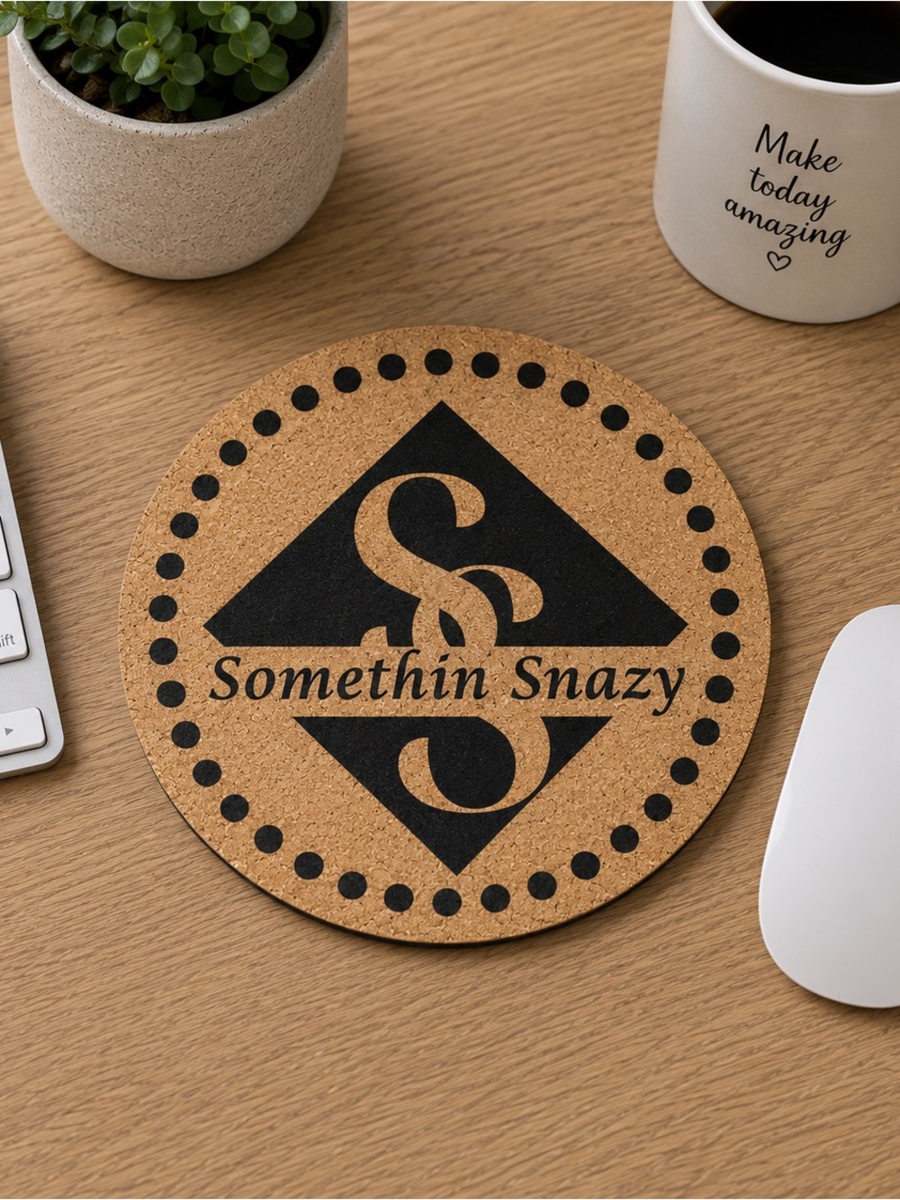 Hand crafted and designed by me Cork mouse pads customizable- made to order 7x7 - Picture 4 of 8